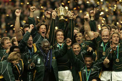 South Africa celebrate victory in the Rugby World Cup final 2007