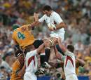Martin Johnson claims a lineout for England