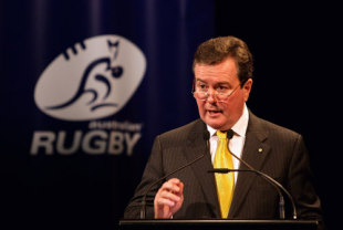 Australian Rugby Chairman and CEO John O'Neill addresses guests during the 'Built By Rugby, Forged in Union' season campaign launch discusssing the direction and future of Australian Rugby at the Museum of Contemporary Art on April 23, 2008 in Sydney, Australia. 