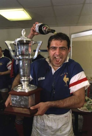 French hooker Raphael Ibanez shows his delight hat having won the Five Nations title by defeating Wales, Wales v France, Five Nations, Wembley Stadium, April 5 1998.
