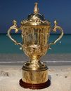 A general view of the Rugby World Cup trophy