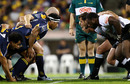 The Brumbies and Sharks' packs prepare to lock down