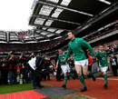 Brian O'Driscoll leads Ireland out on the day of his 100th Test appearance