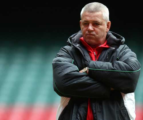 Wales coach Warren Gatland casts an eye over training