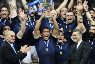 Thierry Dusautoir lifts the Six Nations trophy for champions France, France v England, Six Nations, Stade de France, Paris, France, March 20, 2010