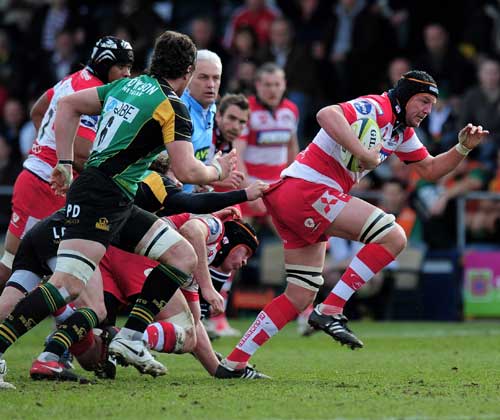 Gloucester's Adam Eustace stretches the Northampton defence