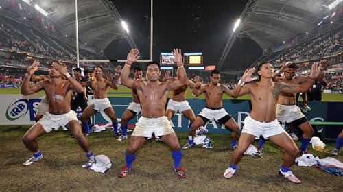 Samoa's players celebrate their Cup final win over New Zealand
