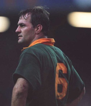 South Africa flanker Ruben Kruger watches play, Wales v South Africa, Cardiff Arms Park, December 15, 1996