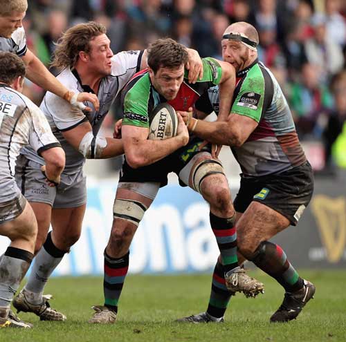 Harlequins' Tom Guest is the centre of attention