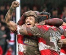 Gloucester's Rory Lawson celebrates his side's victory over Saracens
