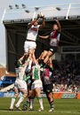 Leeds' Marco Wentzel claims the ball at a lineout