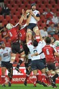 The Reds' Van Humphries claims the ball at a lineout
