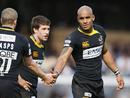 Wasps wing Tom Varndell is congratulated scoring a try