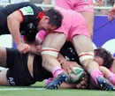 Toulouse's Yannick Jauzion forces his way over for a try