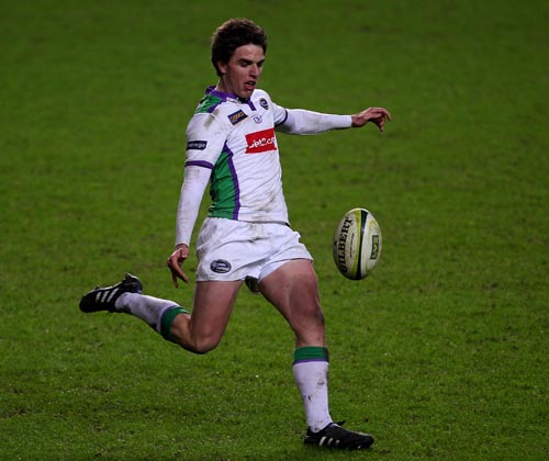 Leeds fly-half Joe Ford clears his lines, Ospreys v Leeds Carnegie, Anglo-Welsh Cup, Liberty Stadium, Swansea, Wales, February 4, 2010