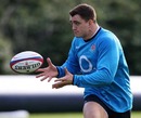 England prop Andrew Sheridan in actions during a training session