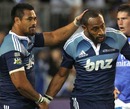 The Blues' Joe Rokocoko is congratulated on scoring a try