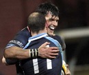 Glasgow's Rob Dewey celebrates with team-mate Hefin O'Hare 