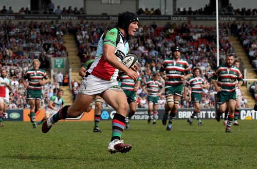 Harlequins centre George Lowe coasts in to score