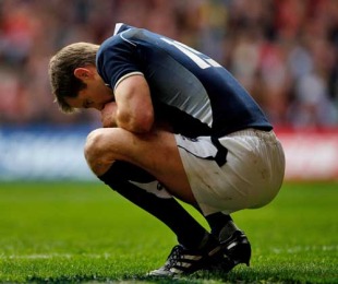 Scotland's Chris Paterson takes a breather, Wales v Scotland, Six Nations, Millennium Stadium, Cardiff, Wales, February 13, 2010