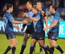 The Bulls' Jacques-Louis Potgieter is congratulated on scoring a try