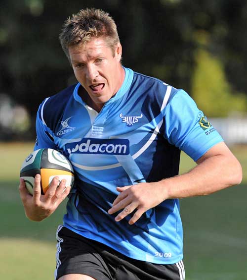 Bulls lock Bakkies Botha in action during a training session