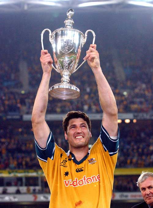 John Eales lifts the Tri Nations trophy