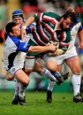 Bath's Lee Mears tackles Leicester's Martin Castrogiovanni