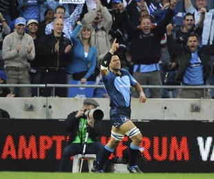Pierre Spies celebrates his opening minute try for the Bulls, Bulls v Crusaders, Super 14 semi-final, Orlando Stadium, Soweto, Johannesburg, South Africa, May 22, 2010