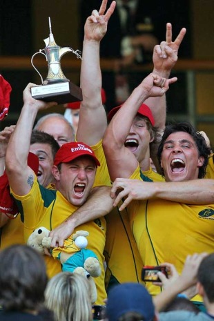 Australia celebrate winning the London 7s title, IRB Sevens World Series, Twickenham, London, England, May 23, 2010