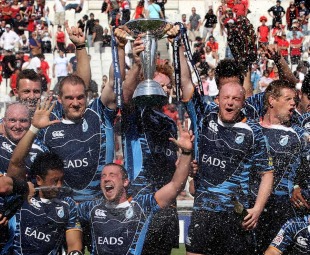 Gethin Jenkins and Martyn Williams hold the European Challenge Cup aloft, Toulon v Cardiff Blues, European Challenge Cup, Stade Velodrom, Marseille, France, May 23, 2010