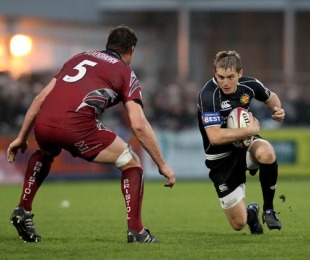 Exeter's Gareth Steenson of Exeter takes on Bristol's Roy Winters