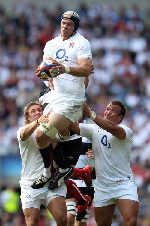 England's Dave Attwood claims a lineout ball