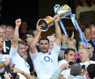 Nick Easter lifts the Mastercard Trophy following England's victory against the Barbarians. England v Barbarians, England v Barbarians, Twickenham, England, May 30, 2010