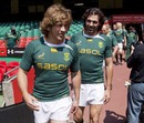 Frans Steyn and Victor Matfield emerge for training