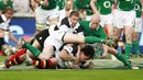 Barbarians flanker George Smith crashes over to score