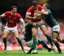 Jamie Roberts is tackled just short of the South Africa try line