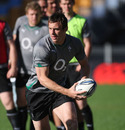 Tommy  Bowe looks too offload during Ireland training 