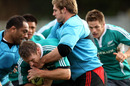 Brad Thorn is wrapped up during the All Blacks training session