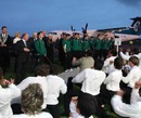 Ireland are welcomed to New Plymouth with a Haka performed by local schoolboys