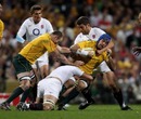 Australia lock Nathan Sharpe is tackled by Nick Easter