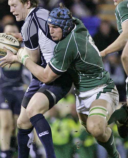 Ireland's Rhys Ruddock tackles Scotland's Andrew White
