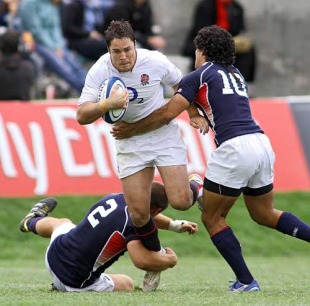 England Saxons centre Brad Barritt is tackles by the USA defence, USA v England Saxons, Churchill Cup, Infinity Park, Glendale, Colorado, June 13, 2010
