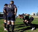 The England front-row pack down during training