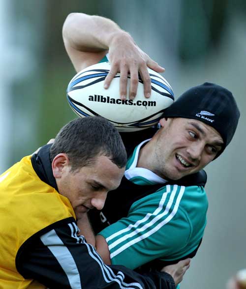 New Zealand's Aaron Cruden is wrapped in training