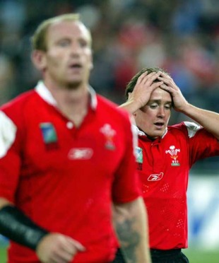 Gareth Thomas and Shane Williams show their disappointment at defeat, New Zealand v Wales, Telstra Stadium, Sydney, Australia, November 2, 2010