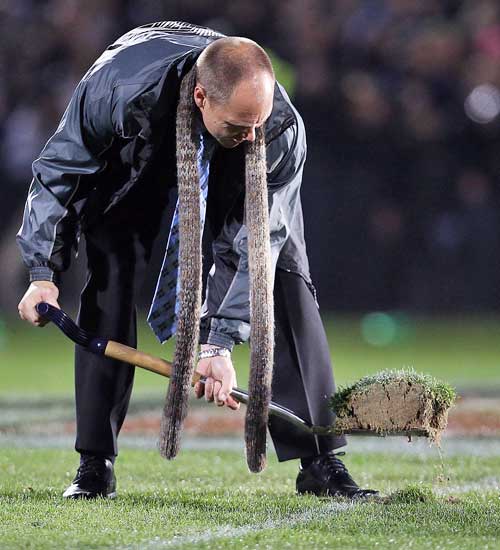 Former All Black Jeff Wilson digs up some of the Carisbrook turf