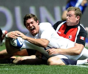 England Saxons fullback Alex Goode stretches to score a try, Canada v England Saxons, Churchill Cup Final, Red Bull Arena, Harrison, New Jersey, USA, June 19, 2010