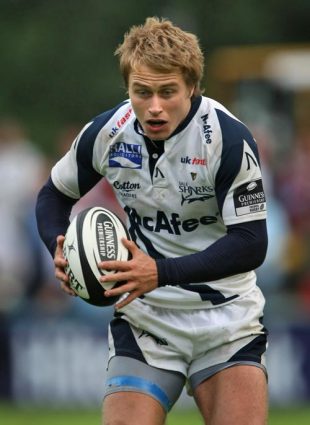 Mathew Tait of Sale Sharks runs with the ball during the Guinness Premiership match between Newcastle Falcons and Sale Sharks at Kingston Park in Newcastle, England on September 7, 2008.