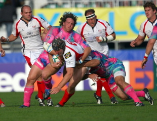 Stephen Ferris of Ulster has no way through during the Heineken Cup game between Stade Francais and Ulster on October 11, 2008 at Ravenhill, Belfast Ireland.